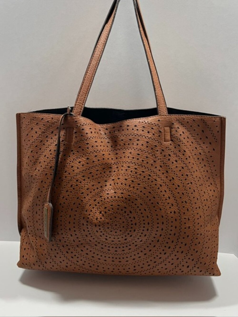 Street Level PU Leather Pierced Geometric Design Tote Brown/Black